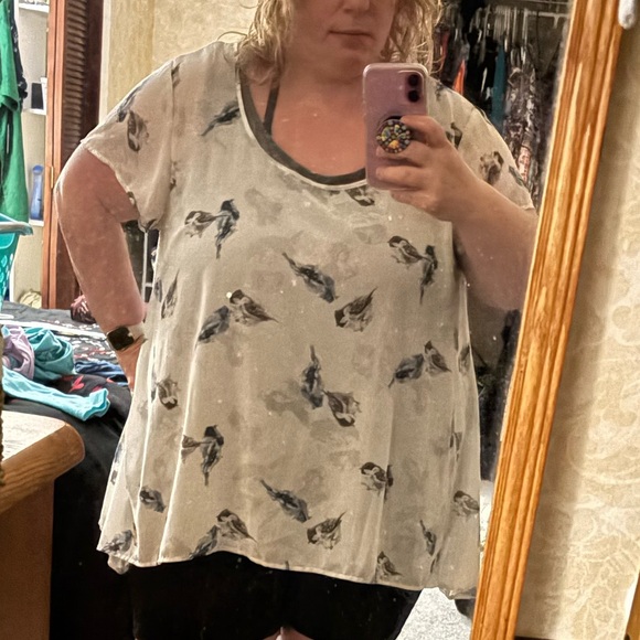Torrid 3X Women's Bird Print Blouse Top Plus Size - Picture 4 of 7